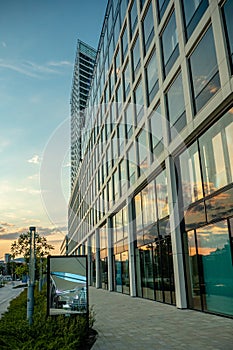 Evening view of modern part of Slovakia capital city Bratislava, business district