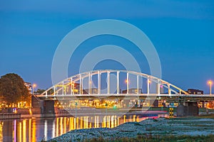 Evening view of the N344 bridge crossing the Dutch river IJssel