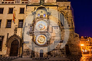 Evening view ofthe Astronomical Clock on the Old Town square in Prague, Czech Republ