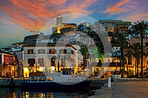 Evening view of the old town of Eivissa, Ibiza, Spain photo