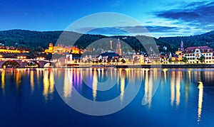 Evening view of the Old Town of Heidelberg, Germany