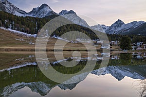 Evening view over lake Tarasp near in Switzerland