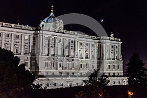 Evening view of Palacio Real (Royal Palace) in Madrid, Spa