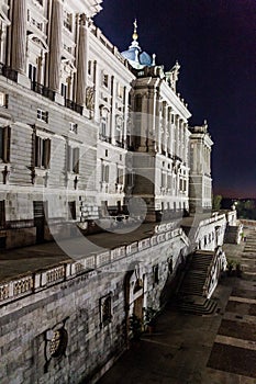 Evening view of Palacio Real (Royal Palace) in Madrid, Spa