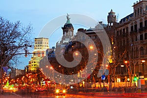 Evening view of Passeig de Gracia in Barcelona