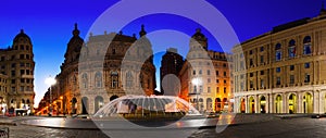 Evening view of Piazza de Ferrari, Genoa photo