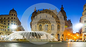 Evening view of Piazza de Ferrari, Genoa photo