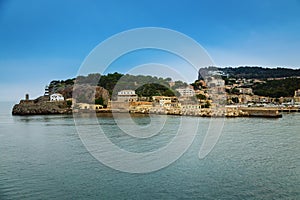 Evening view of the Port de Soller outskirts on the seaside, Mallorca