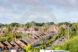 Evening View of Row of Typical English Terraced Houses in Northampton