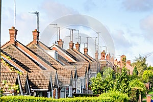 Evening View of Row of Typical English Terraced Houses in Northampton