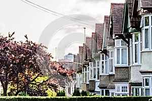 Evening View of Row of Typical English Terraced Houses in Northampton photo