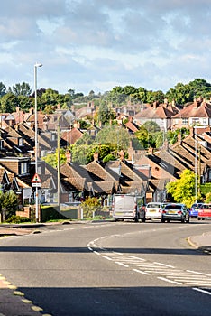 Evening View of Row of Typical English Terraced Houses in Northampton