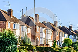 Evening View of Row of Typical English Terraced Houses in Northampton