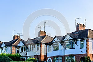 Evening View of Row of Typical English Terraced Houses in Northampton