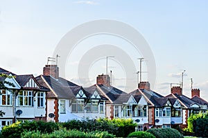 Evening View of Row of Typical English Terraced Houses in Northampton