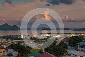 Evening view of Seychelles capital Victoria, Mahe island photo