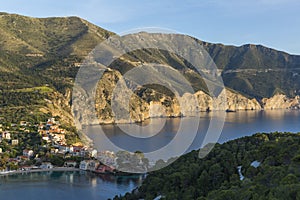 Evening view of small and charming Assos village on Kefalonia island