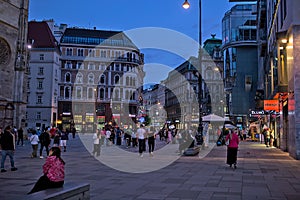 Evening view of St. Stephens Square in Vienna.