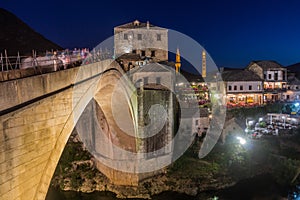 Evening view of Stari most (Old Bridge) in Mostar. Bosnia and Herzegovi