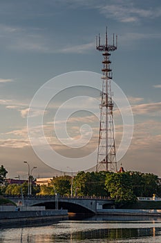 evening view of the television tower from Minsk Gorky Park
