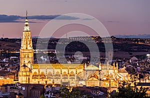 Evening view of Toledo cathedral in Spain