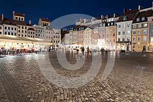 evening views Old Town Square in Warsaw Poland