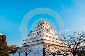 Evening Winter sky at Aizu Wakamatsu Castle in Fukushima, Tohoku, Japan