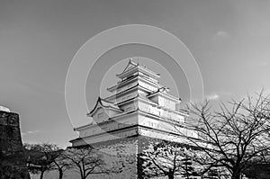 Evening Winter sky at Aizu Wakamatsu Castle in Fukushima, Tohoku, Japan