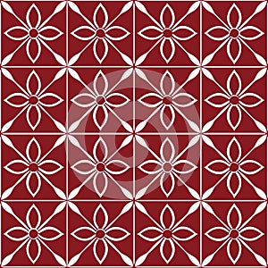 An evenly spaced symmetrical geometric pattern with a dark red background and white lines photo