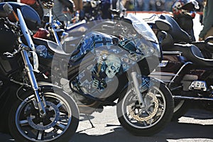Motorcycle BMW with airbrushing among other bikes