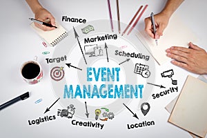 Event management Concept. The meeting at the white office table