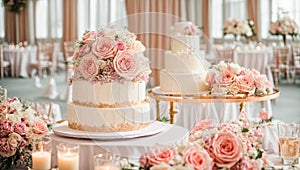 event multi-tiered wedding cake, flowers bridal dessert food ceremony