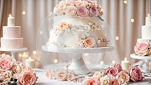 event multi-tiered wedding cake, flowers bridal dessert food white