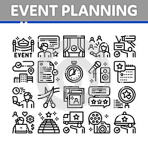 Event Party Planning Collection Icons Set Vector