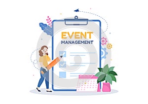 Event Planner Template Hand Drawn Cartoon Flat Illustration with Planning Schedule, Time Management, Business Agenda and Calendar