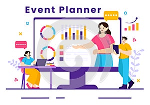 Event Planner Vector Illustration with Planning Schedule, Time Management, Business Agenda and Calendar Concept in Flat Cartoon