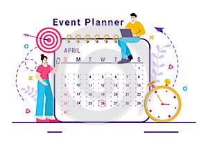 Event Planner Vector Illustration with Planning Schedule, Time Management, Business Agenda and Calendar Concept in Flat Cartoon