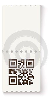 Event ticket with qr code. Realistic paper mockup