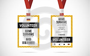 Event volunteer id card set vector design illustration