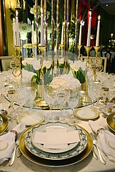 Event - White and Golden Table Decoration, White Flowers photo
