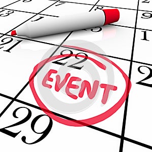 Event Word Circled Calendar Date Special Day Party Meeting