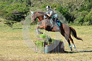 Eventers jumping cross-country course