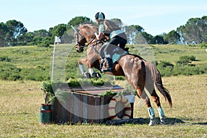 Eventing team on cross-country track photo
