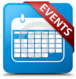 Events (calendar icon) cyan blue square button red ribbon in cor