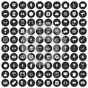 100 events icons set black circle