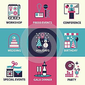 Events icons and symbols.