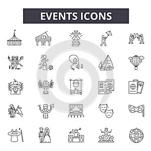 Events line icons for web and mobile design. Editable stroke signs. Events  outline concept illustrations