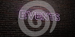 EVENTS -Realistic Neon Sign on Brick Wall background - 3D rendered royalty free stock image