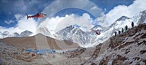 Everest base camp Gorak Shep rescue helicopters in action Himalayas Nepal