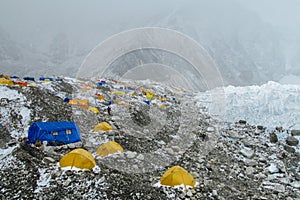 Everest Base Camp tents on Khumbu glacier EBC Nepal side